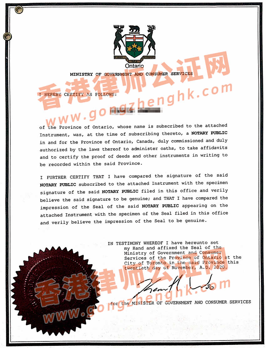 加拿大單身證明使館認證樣本