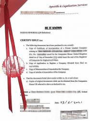 英國公司公證認(rèn)證樣本